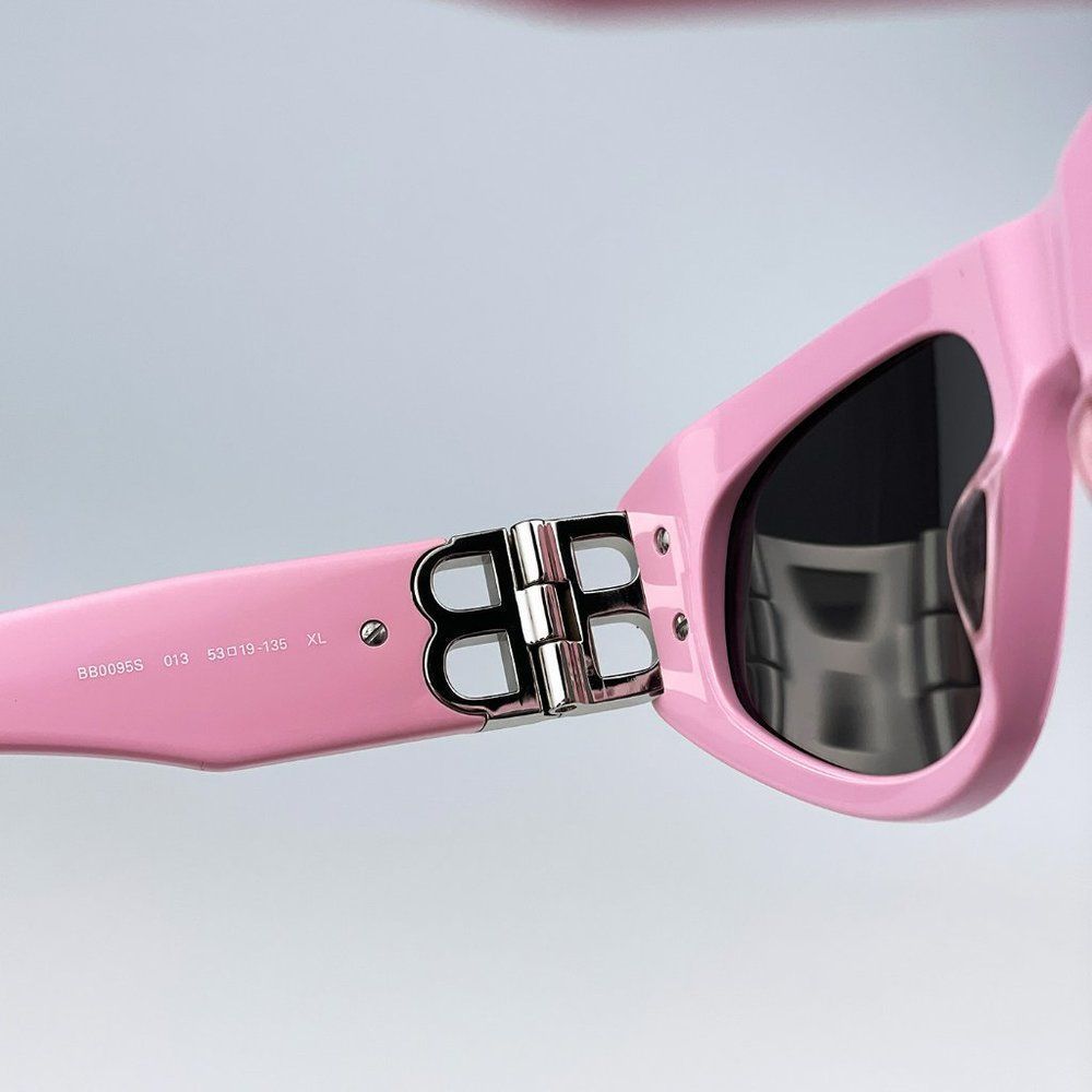 Balenciaga BB0095S 013 Sunglasses Light Pink Silver Grey Cat Eye Unisex - Picture 10 of 11